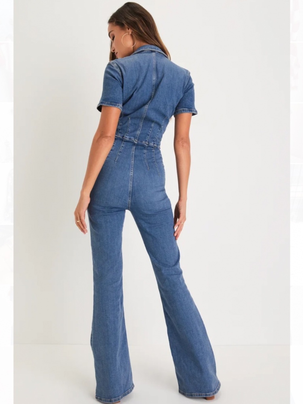 Free People Jayde Medium Wash Denim Zip-Up Flare Jumpsuit Sz XS - Picture 2 of 10